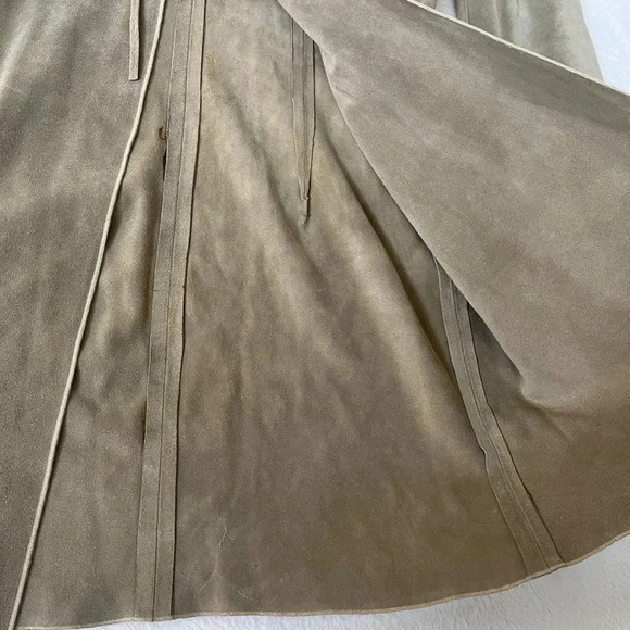 ANJA FLINT Leather Suede Size L Duster Cardigan Tie Up Khaki Neutral Lagenlook - Picture 5 of 13